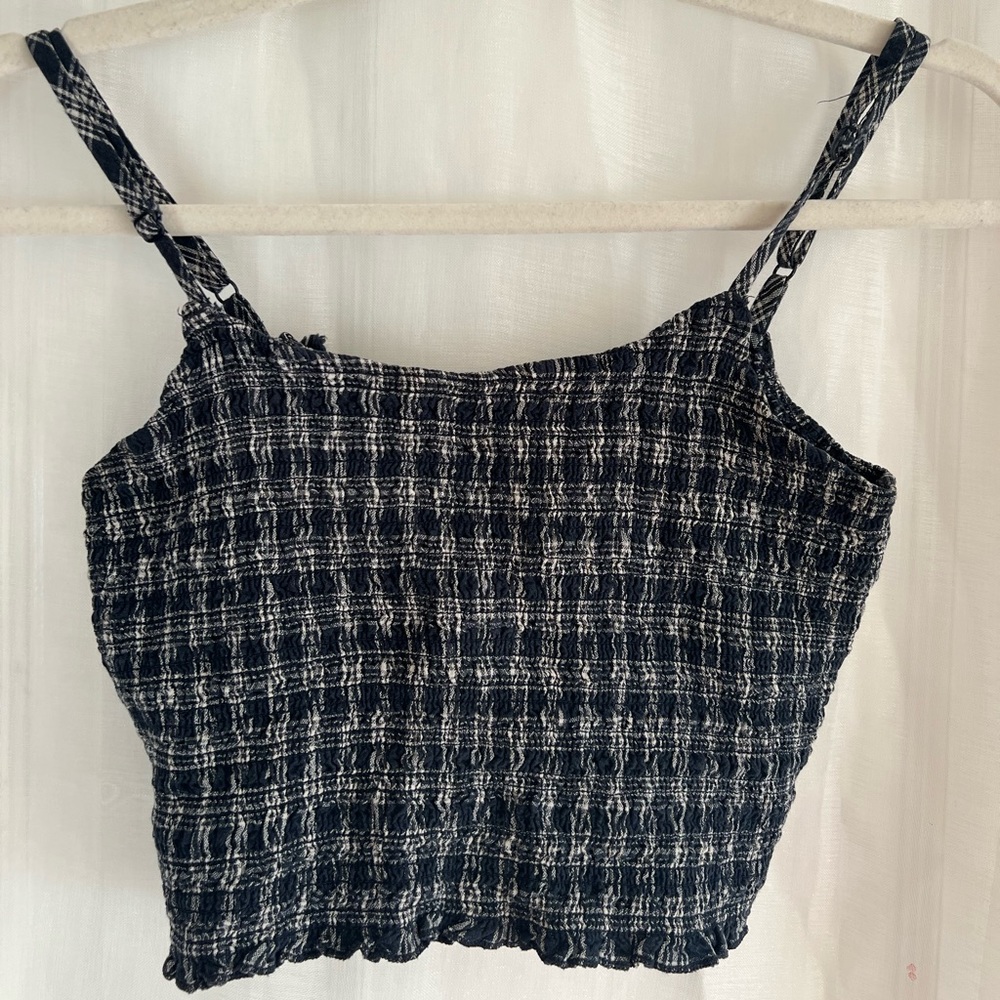 brandy melville navy plaid crop top with adjustable straps